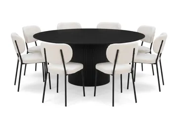 Kopparbo rund spisegruppe 180 cm svart med 8 Gemmiano-spisestoler - Svartbeiset eik - Møbler - Bord - Spisegruppe