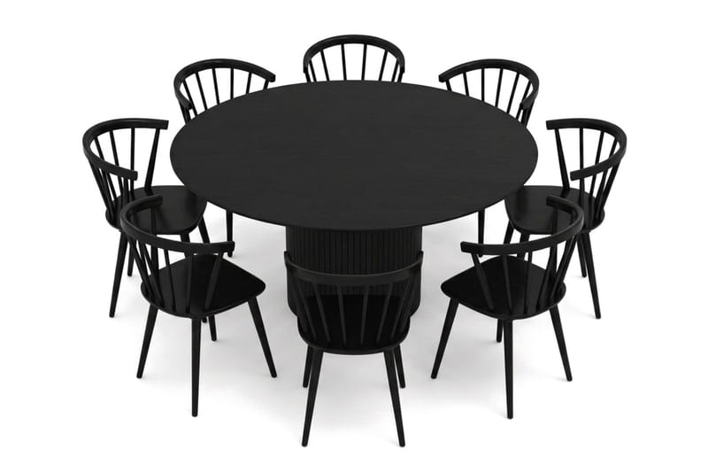 Kopparbo rund spisegruppe 180 cm svart med 8 Tyrö-spisestoler - Svartbeiset eik - Møbler - Bord - Spisegruppe