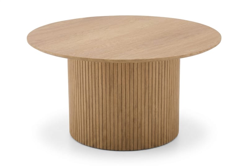 Kopparbo Rundt Sofabord 85 cm med Tre- og Eikeutseende, Ribbet Søylefot og Tynn Bordplate - Natur - Møbler - Bord - Sofabord & salongbord