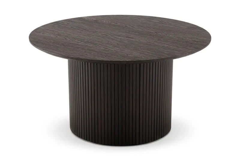 Kopparbo Rundt Sofabord 85 cm med Tre- og Røkt Eik-utseende, Ribbet Søylefot og Tynn Bordplate - Mørkebrun - Møbler - Bord - Sofabord & salongbord