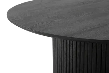 Kopparbo Rundt Sofabord 85 cm med Tre- og Svartlasert Eik-utseende, Ribbet Søylefot og Tynn Bordplate - Svart - Møbler - Bord - Sofabord & salongbord