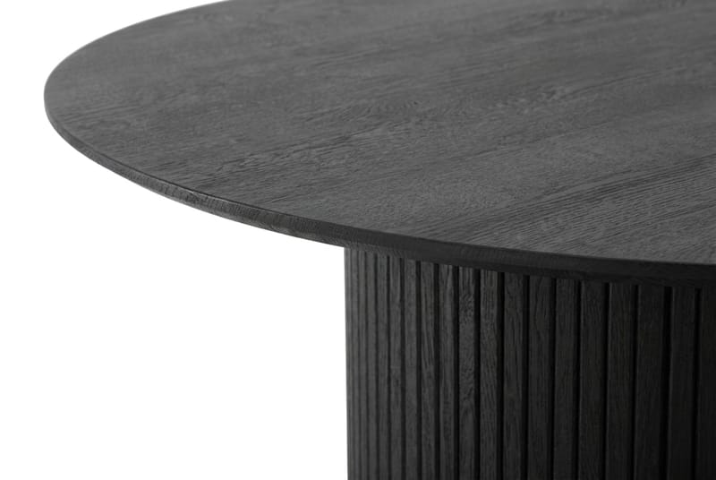 Kopparbo Rundt Sofabord 85 cm med Tre- og Svartlasert Eik-utseende, Ribbet Søylefot og Tynn Bordplate - Svart - Møbler - Bord - Sofabord & salongbord