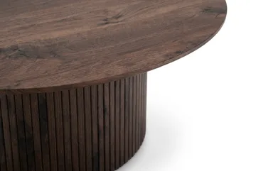Kopparbo Rundt Sofabord 85 cm med Tre- og Valnøttutseende, Ribbet Søylefot og Tynn Bordplate - Brun - Møbler - Bord - Sofabord & salongbord
