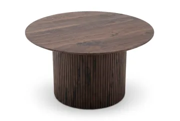 Kopparbo Rundt Sofabord 85 cm med Tre- og Valnøttutseende, Ribbet Søylefot og Tynn Bordplate - Brun - Møbler - Bord - Sofabord & salongbord
