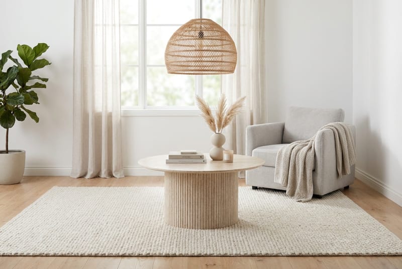 Kopparbo rundt sofabord 85 cm med tynn bordplate - Travertin - Møbler - Bord - Sofabord & salongbord