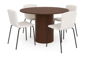 Kopparbo Rundt Spisebord 120 cm for 6 personer med 4 Katy Spisestoler - Mørkebrun / Hvit Bouclé / Metallben Svart - Møbler - Bord - Spisegruppe