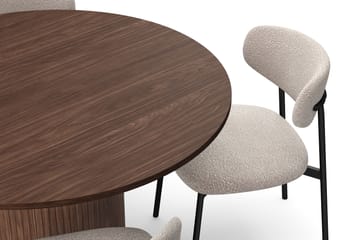 Kopparbo Rundt Spisebord 120 cm for 6 personer med 4 Lucy Spisestoler - Mørkebrun / Greige Bouclé / Metallben Svart - Møbler - Bord - Spisegruppe