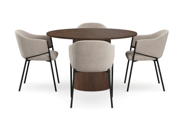 Kopparbo Rundt Spisebord 120 cm for 6 personer med 4 Filip Spisestoler - Mørkebrun / Taupe Bouclé - Møbler - Bord - Spisegruppe