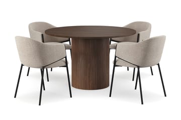Kopparbo Rundt Spisebord 120 cm for 6 personer med 4 Filip Spisestoler - Mørkebrun / Taupe Bouclé - Møbler - Bord - Spisegruppe