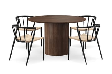 Kopparbo Rundt Spisebord 120 cm for 6 personer med 4 Winston Spisestoler - Mørkebrun / Beige / Metallben Svart - Møbler - Bord - Spisegruppe
