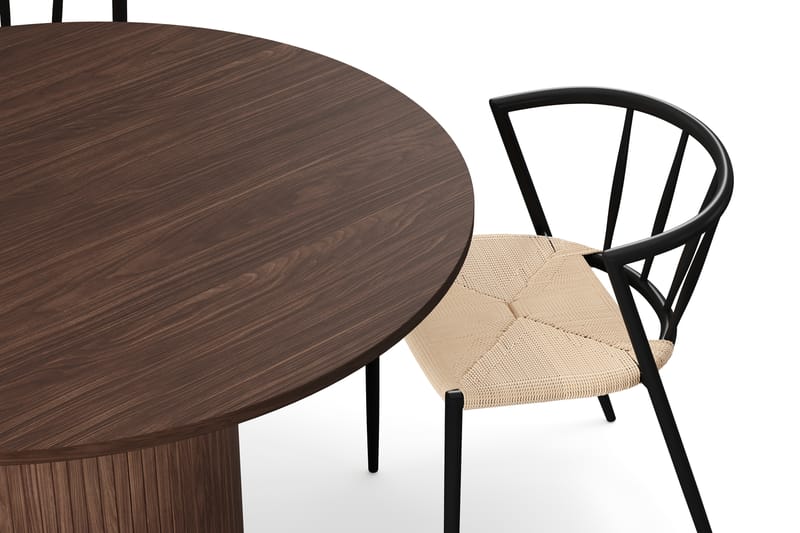 Kopparbo Rundt Spisebord 120 cm for 6 personer med 4 Winston Spisestoler - Mørkebrun / Beige / Metallben Svart - Møbler - Bord - Spisegruppe