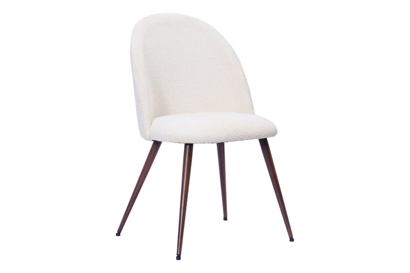 Kopparbo Rundt Spisebord 120 cm for 6 personer med 4 Nibe Plus Spisestoler, Mørkebrun / Hvit Bouclé / Metallben Valnøtt