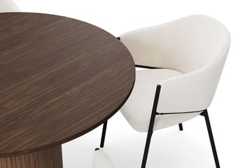 Kopparbo Rundt Spisebord 120 cm med 4 Filip Spisestoler - Mørkebrun / Hvit Bouclé - Møbler - Bord - Spisegruppe