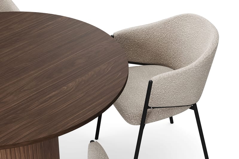 Kopparbo Rundt Spisebord 120 cm med 4 Filip Spisestoler - Mørkebrun / Taupe Bouclé - Møbler - Bord - Spisegruppe