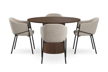 Kopparbo Rundt Spisebord 120 cm med 4 Filip Spisestoler - Mørkebrun / Taupe Bouclé - Møbler - Bord - Spisegruppe
