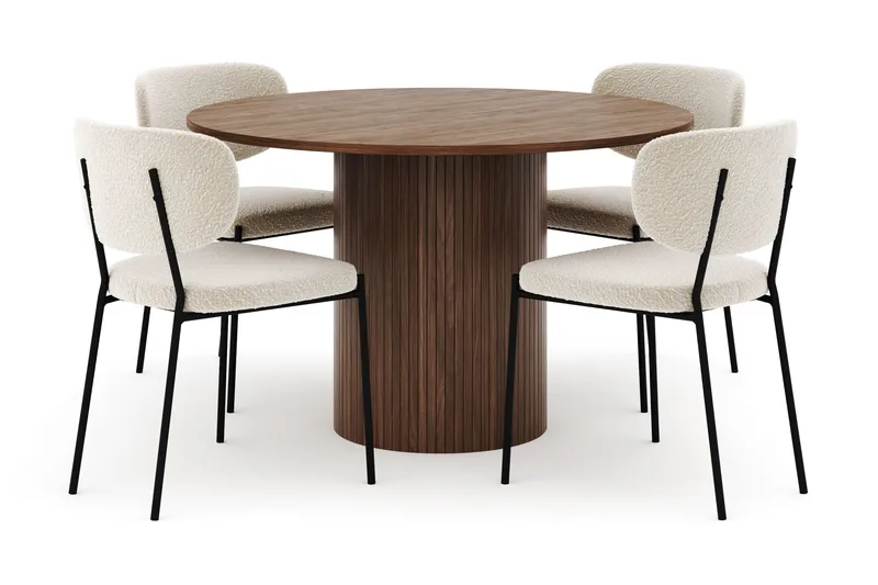 Kopparbo Rundt Spisebord 120 cm med 4 Gemmiano Stoler, Mørkebrun