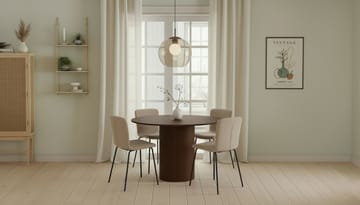 Kopparbo Rundt Spisebord 120 cm med 4 Katy Spisestoler - Mørkebrun / Greige Bouclé / Metallben Svart - Møbler - Bord - Spisegruppe