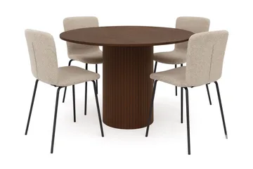 Kopparbo Rundt Spisebord 120 cm med 4 Katy Spisestoler - Mørkebrun / Greige Bouclé / Metallben Svart - Møbler - Bord - Spisegruppe