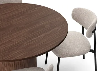 Kopparbo Rundt Spisebord 120 cm med 4 Lucy Spisestoler - Mørkebrun / Greige Bouclé / Metallben Svart - Møbler - Bord - Spisegruppe