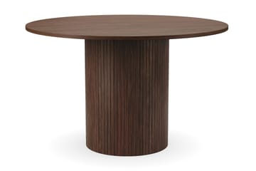 Kopparbo Rundt Spisebord 120 cm med 4 Nibe Plus Spisestoler - Mørkebrun / Hvit Bouclé / Metallben Valnøtt - Møbler - Bord - Spisegruppe