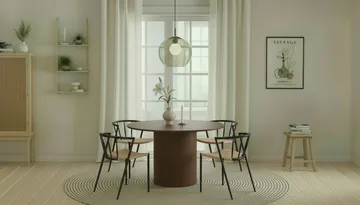 Kopparbo Rundt Spisebord 120 cm med 4 Winston Spisestoler - Mørkebrun / Beige / Metallben Svart - Møbler - Bord - Spisegruppe
