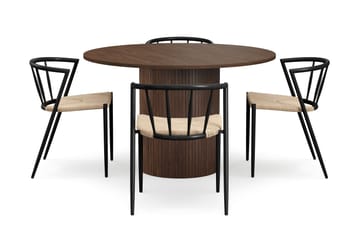 Kopparbo Rundt Spisebord 120 cm med 4 Winston Spisestoler - Mørkebrun / Beige / Metallben Svart - Møbler - Bord - Spisegruppe