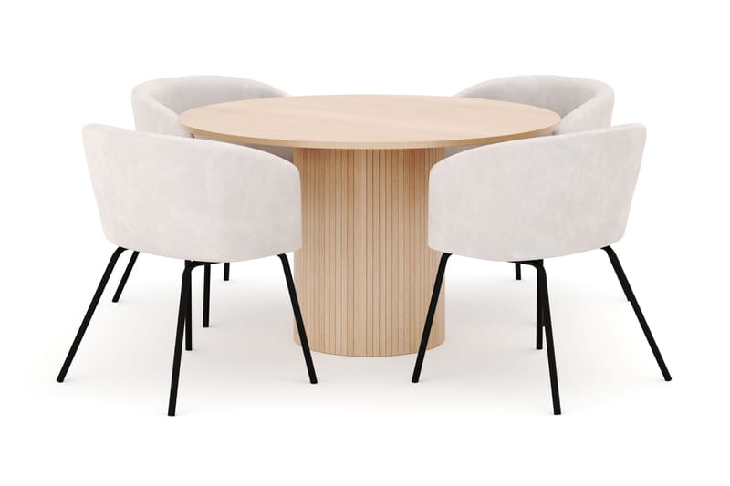 Kopparbo Rundt Spisebord 130 cm med 4 Berit Stoler - Beige - Møbler - Bord - Spisegruppe
