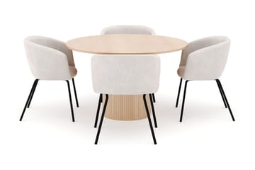 Kopparbo Rundt Spisebord 130 cm med 4 Berit Stoler - Beige - Møbler - Bord - Spisegruppe