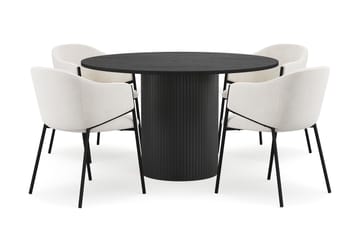 Kopparbo Rundt Spisebord 130 cm med 4 Filip Spisestoler - Svart tre / Hvit Bouclé - Møbler - Bord - Spisegruppe