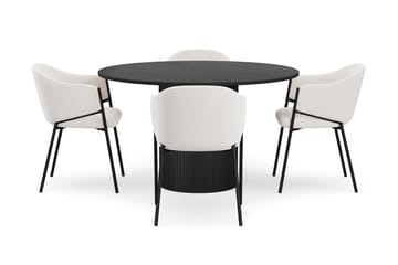 Kopparbo Rundt Spisebord 130 cm med 4 Filip Spisestoler - Svart tre / Hvit Bouclé - Møbler - Bord - Spisegruppe