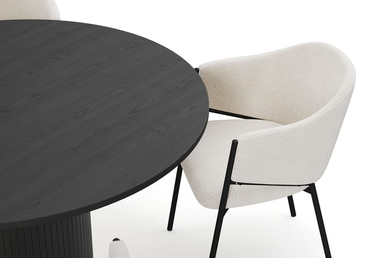 Kopparbo Rundt Spisebord 130 cm med 4 Filip Spisestoler - Svart tre / Hvit Bouclé - Møbler - Bord - Spisegruppe