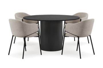 Kopparbo Rundt Spisebord 130 cm med 4 Filip Spisestoler - Svart tre / Taupe Bouclé - Møbler - Bord - Spisegruppe