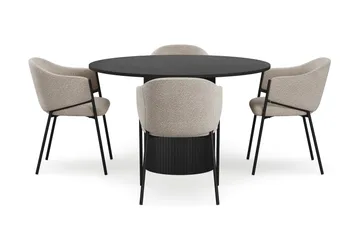 Kopparbo Rundt Spisebord 130 cm med 4 Filip Spisestoler - Svart tre / Taupe Bouclé - Møbler - Bord - Spisegruppe