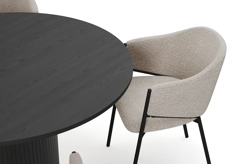 Kopparbo Rundt Spisebord 130 cm med 4 Filip Spisestoler - Svart tre / Taupe Bouclé - Møbler - Bord - Spisegruppe