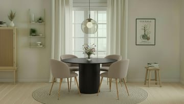 Kopparbo Rundt Spisebord 130 cm med 4 Greya Spisestoler med armlener - Svart tre / Greige Bouclé / Metallben Eik - Møbler - Bord - Spisegruppe