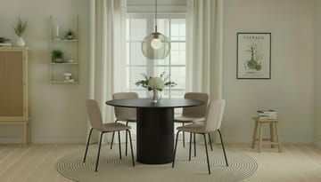 Kopparbo Rundt Spisebord 130 cm med 4 Katy Spisestoler - Svart tre / Greige Bouclé / Metallben Svart - Møbler - Bord - Spisegruppe