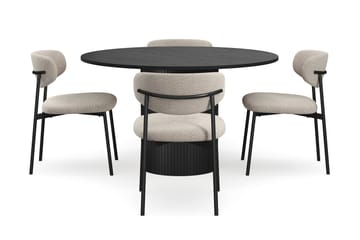 Kopparbo Rundt Spisebord 130 cm med 4 Lucy Spisestoler - Svart tre / Greige Bouclé / Metallben Svart - Møbler - Bord - Spisegruppe