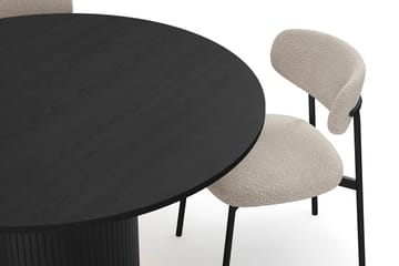Kopparbo Rundt Spisebord 130 cm med 4 Lucy Spisestoler - Svart tre / Greige Bouclé / Metallben Svart - Møbler - Bord - Spisegruppe