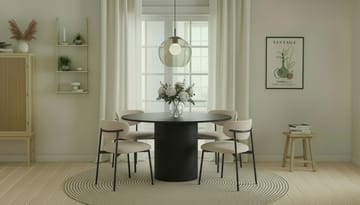 Kopparbo Rundt Spisebord 130 cm med 4 Lucy Spisestoler - Svart tre / Greige Bouclé / Metallben Svart - Møbler - Bord - Spisegruppe