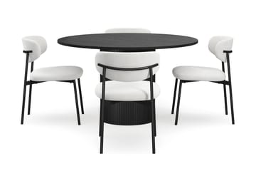 Kopparbo Rundt Spisebord 130 cm med 4 Lucy Spisestoler - Svart tre / Hvit Bouclé / Metallben Svart - Møbler - Bord - Spisegruppe