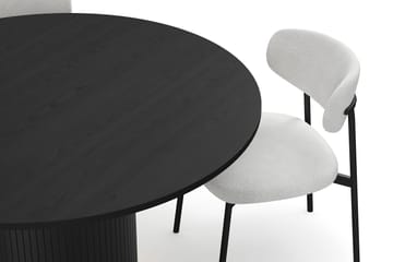 Kopparbo Rundt Spisebord 130 cm med 4 Lucy Spisestoler - Svart tre / Hvit Bouclé / Metallben Svart - Møbler - Bord - Spisegruppe