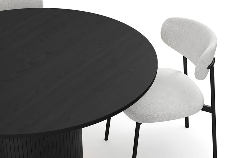 Kopparbo Rundt Spisebord 130 cm med 4 Lucy Spisestoler - Svart tre / Hvit Bouclé / Metallben Svart - Møbler - Bord - Spisegruppe