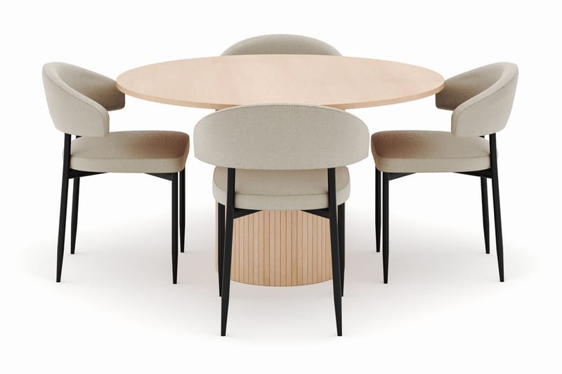 Kopparbo Rundt Spisebord 130 cm med 4 Sawako Stoler - Beige - Møbler - Bord - Spisegruppe