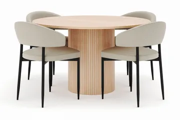 Kopparbo Rundt Spisebord 130 cm med 4 Sawako Stoler - Beige - Møbler - Bord - Spisegruppe