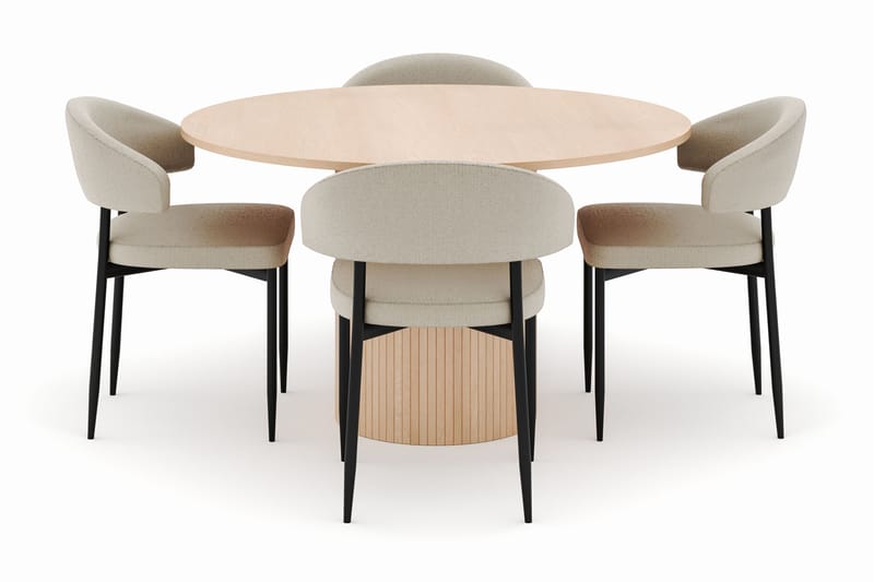 Kopparbo Rundt Spisebord 130 cm med 4 Sawako Stoler - Beige - Møbler - Bord - Spisegruppe