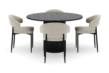 Kopparbo Rundt Spisebord 130 cm med 4 Sawako Stoler - Svart - Møbler - Bord - Spisegruppe