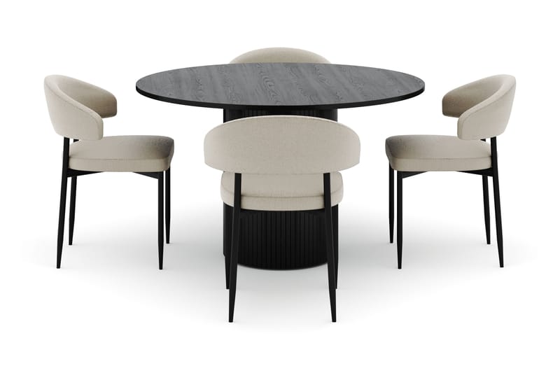Kopparbo Rundt Spisebord 130 cm med 4 Sawako Stoler - Svart - Møbler - Bord - Spisegruppe