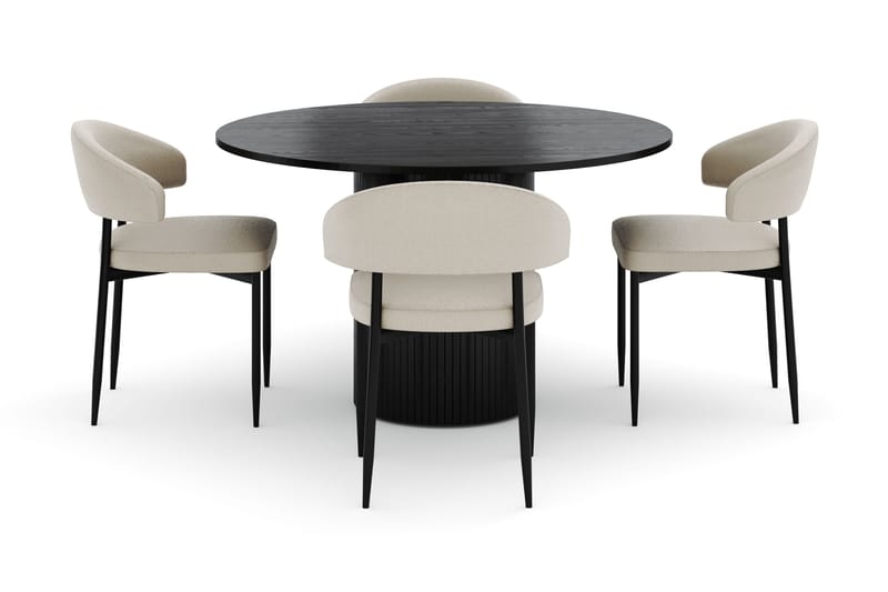 Kopparbo Rundt Spisebord 130 cm med 4 Sawako Stoler - Svart - Møbler - Bord - Spisegruppe