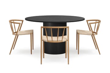 Kopparbo Rundt Spisebord 130 cm med 4 Winston Spisestoler - Svart tre / Beige / Metallben Eik - Møbler - Bord - Spisegruppe