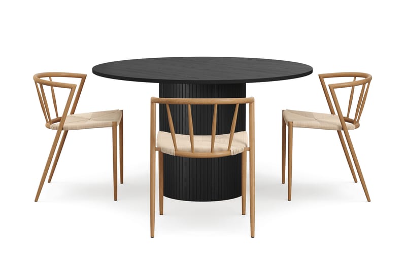 Kopparbo Rundt Spisebord 130 cm med 4 Winston Spisestoler - Svart tre / Beige / Metallben Eik - Møbler - Bord - Spisegruppe
